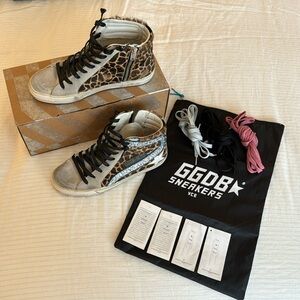 Golden Goose Slide Giraffe-Print Glittered High Top Sneaker